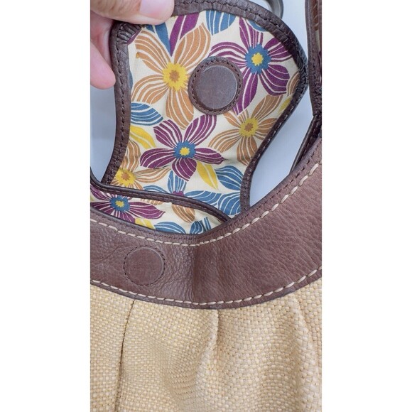Fossil Hobo Tweed‎ Leather Bag Light Dark Brown Floral Lining silver buckle - Picture 9 of 16